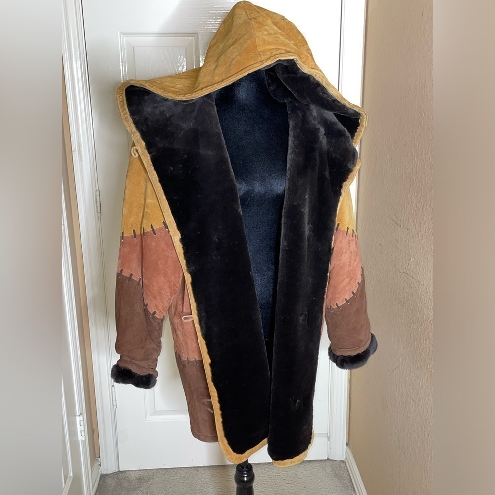 Women's Vintage Heavy G3 Suede Leather Coat with Black Faux Fur Collar Medium - Picture 10 of 13